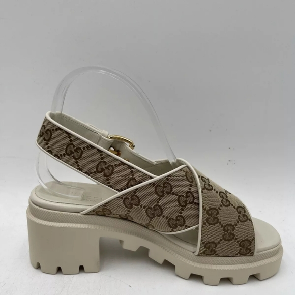 Gucci Shoes - Gucci Women's GG Supreme Lug Sole Slingback Sandals Beige Size 38